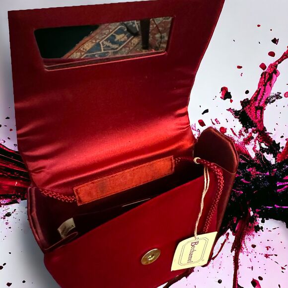 Vintage 70's BECHAMEL Velvet and Satin Burgundy Evening Bag Long Strap NWT! - Picture 6 of 7